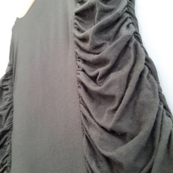 BIANCA NYGÅRD / Soft Bodycon Midi Dress Ruched Stretch Olive Green Sz 14 - Picture 7 of 9